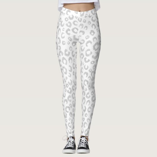 Elegantes Silver Glitzer Leopard Muster Leggings (Vorderseite)