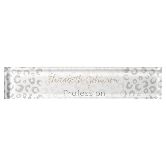 Elegantes Silver Glitzer Leopard Muster Namensplakette (Vorderseite)