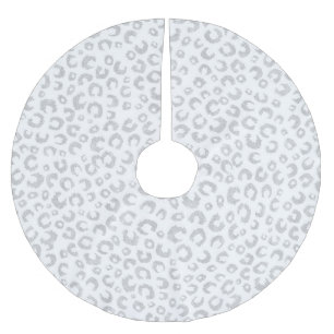 Elegantes Silver Glitzer Leopard Muster Polyester Weihnachtsbaumdecke