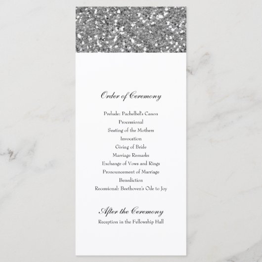 Elegantes Silver Glitzer Look Wedding Programm (Rückseite)
