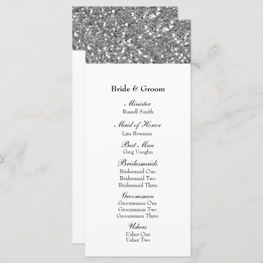 Elegantes Silver Glitzer Look Wedding Programm (Vorne/Hinten)