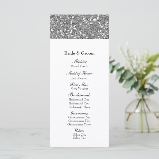 Elegantes Silver Glitzer Look Wedding Programm (Stehend Vorderseite)