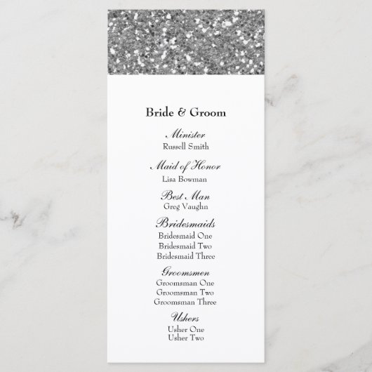 Elegantes Silver Glitzer Look Wedding Programm (Vorderseite)