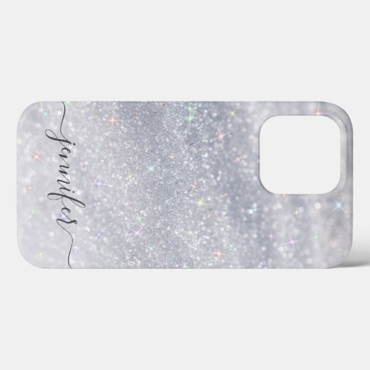 Elegantes Silver Glitzer Script | Individuelle Nam Case-Mate iPhone Hülle (Rückseite (Horizontal))