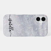 Elegantes Silver Glitzer Script | Individuelle Nam iPhone 16 Hülle (Rückseite (Horizontal))