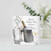 Elegantes Silver Gold Champagne High Heels Party Einladung (Stehend Vorderseite)