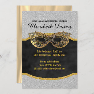Elegantes Silver Gold Glitzer Masquerade Party Ext Einladung