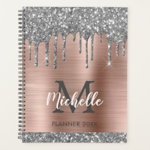 Elegantes Silver Gold Glitzer Tropfen Monogramm 20 Planer