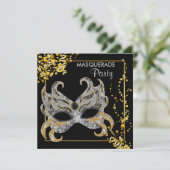 Elegantes Silver Gold Masquerade Party Einladung (Stehend Vorderseite)