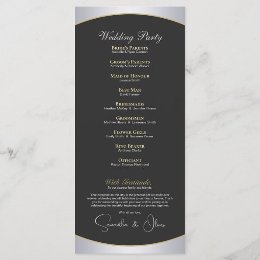 Elegantes Silver Gold Monogram Wedding Program Programm (Rückseite)