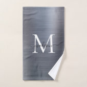 Elegantes Silver Gray Brushed Metal Monogram Scrip Badhandtuch Set (Handtuch)