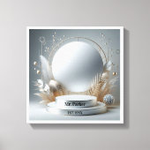 Elegantes Silver Gray Floral Podium Modernes Skrip Leinwanddruck (Vorderseite)