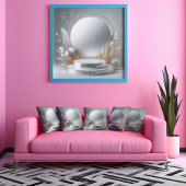 Elegantes Silver Gray Floral Podium Modernes Skrip Leinwanddruck