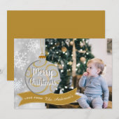 Elegantes Silver Gray Gold Bauble Foto Weihnachten (Vorne/Hinten)