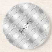 Elegantes Silver Gray Metallic Stripes Monogramm Getränkeuntersetzer (Vorne)