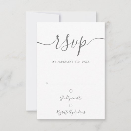 Elegantes Silver Gray Script Simple Modern RSVP Karte (Vorderseite)