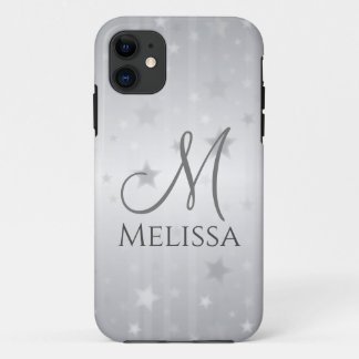 Elegantes Silver Gray Stars Monogramm Case-Mate iPhone Hülle