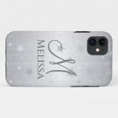 Elegantes Silver Gray Stars Monogramm Case-Mate iPhone Hülle (Rückseite (Horizontal))
