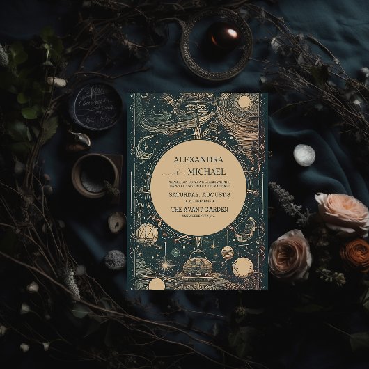 Elegantes Silver Green Tarot Hochzeit Einladung
