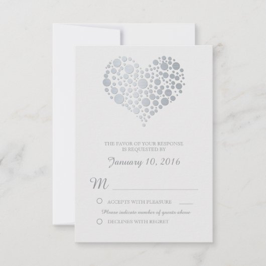 Elegantes Silver Heart Light Gray Wedding RSVP Karte (Vorderseite)