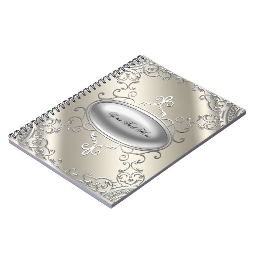 Elegantes Silver Ivory Beige Notebook Notizblock (Linke Seite)