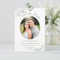 Elegantes Silver Lace Foto Sage on White Wedding