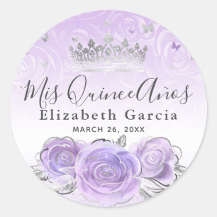 Elegantes Silver Light Lila Template Quinceanera Runder Aufkleber