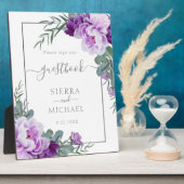 Elegantes Silver & Lila Floral Wedding Guestbook Fotoplatte (Seite)