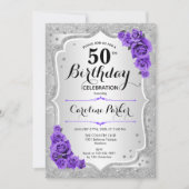 Elegantes Silver Lila Foto 50. Geburtstag Einladung (Vorderseite)
