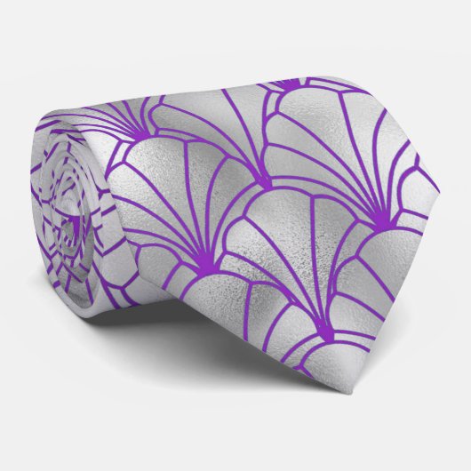 Elegantes Silver Lila Lüfterdesign Krawatte (Gerollt)