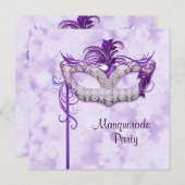 Elegantes Silver Lila Masquerade Party Einladung (Vorne/Hinten)