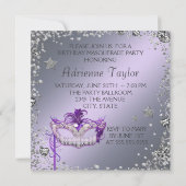 Elegantes Silver Lila Masquerade Party Einladung (Rückseite)