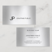 Elegantes Silver Look Beruflich Modernes Monogramm Visitenkarte (Vorne/Hinten)