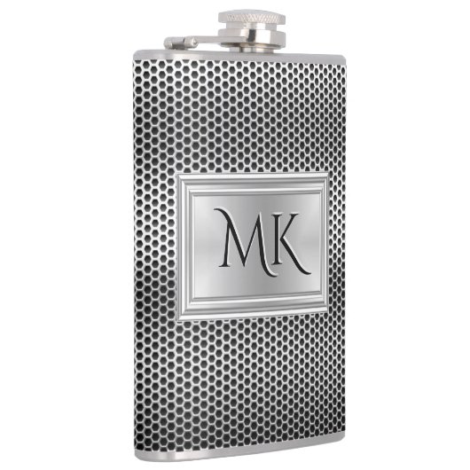 Elegantes Silver Metal Mesh-Look Monogram Flachmann (Rechts)