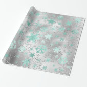 Elegantes Silver Mint Weihnachts-Schneeflockenmust Geschenkpapier (Ungerollt)