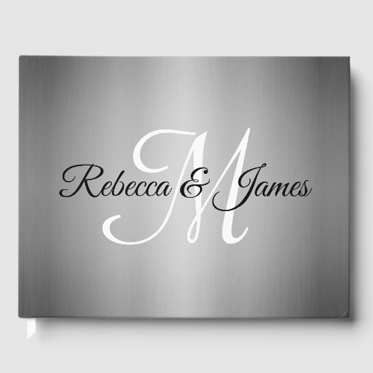 Elegantes Silver Monogram Script Wedding Guest Boo Gästebuch (Vorderseite)