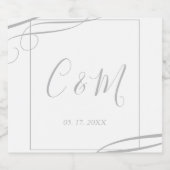 Elegantes Silver Monogram Wedding Wine Label Schaumweinetikett (Einzelnes Label)