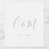 Elegantes Silver Monogram Wedding Wine Label Weinetikett (Einzelnes Label)
