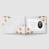 Elegantes Silver Peach Rose Botanisches Beerdigung Gästebuch (Voll)