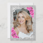 Elegantes Silver Pink Foto 50. Geburtstag Einladung (Rückseite)