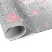 Elegantes Silver Pink Weihnachten Schneeflockenmus Geschenkpapier (Rolleneckpunkt)