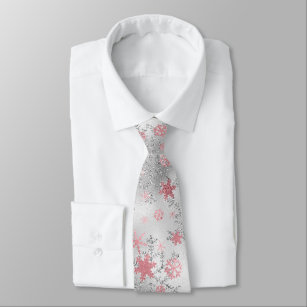 Elegantes Silver Pink Weihnachten Schneeflockenmus Krawatte