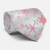 Elegantes Silver Pink Weihnachten Schneeflockenmus Krawatte (Gerollt)