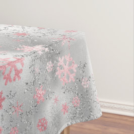 Elegantes Silver Pink Weihnachten Schneeflockenmus Tischdecke