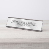 Elegantes Silver Real Anwesen Schreibtischnamensplakette (Vorderseite )