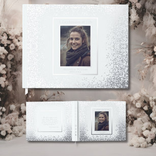 Elegantes Silver Real Foil Funeral Gästebuch Foto