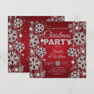 Elegantes Silver Red Winter Glam Weihnachts-Party Einladung