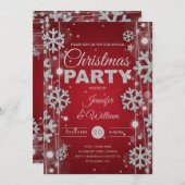Elegantes Silver Red Winter Glam Weihnachts-Party Einladung (Vorne/Hinten)