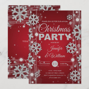 Elegantes Silver Red Winter Glam Weihnachts-Party Einladung