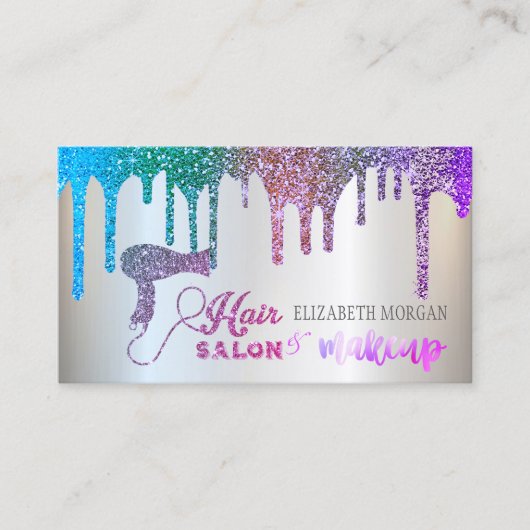 Elegantes Silver, Regenbogen Glitzer Tropfen Frise Visitenkarte (Vorderseite)